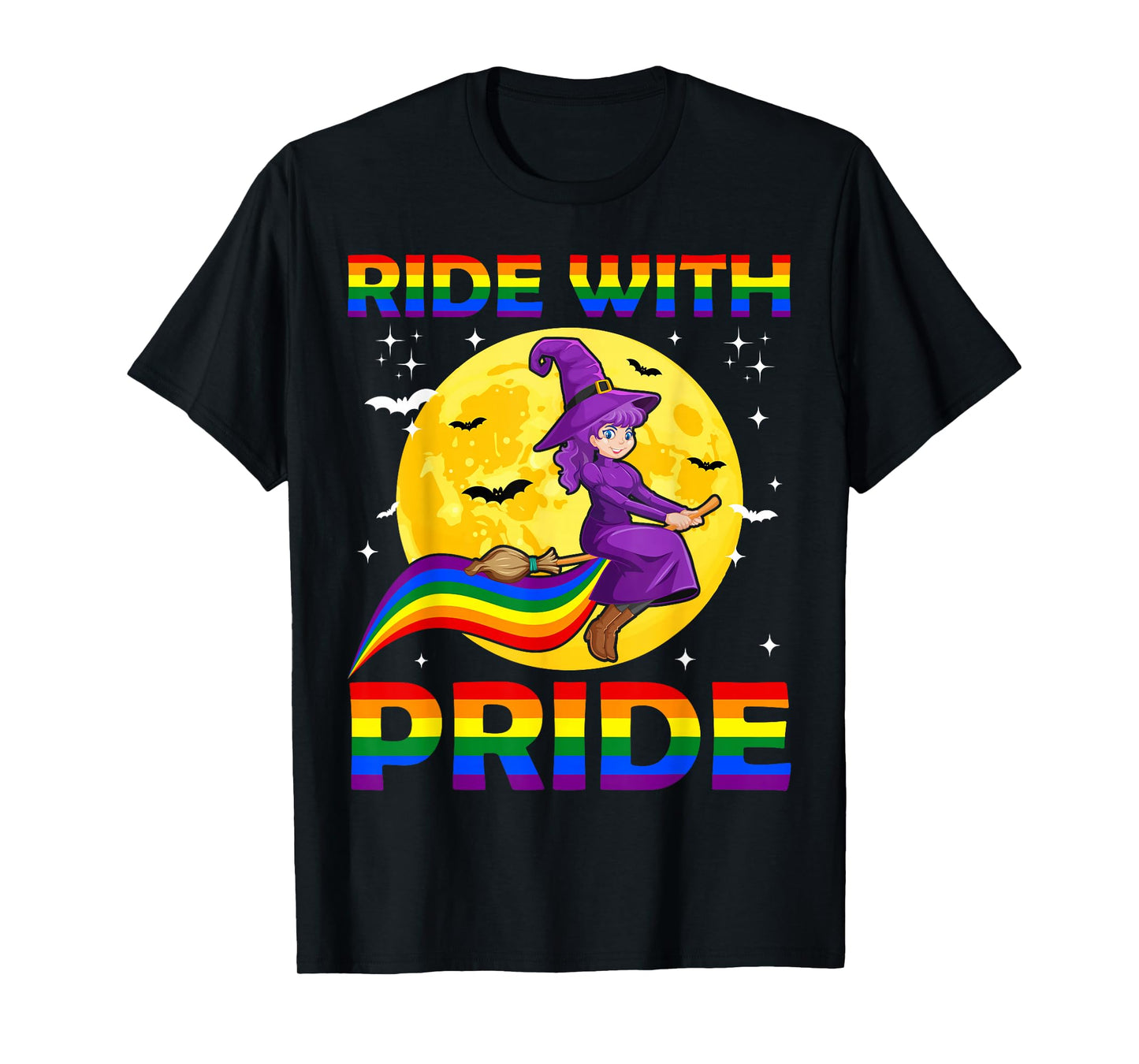 Ride with Pride LGBTQ Gay Lesbian Witch Halloween Costume T-Shirt