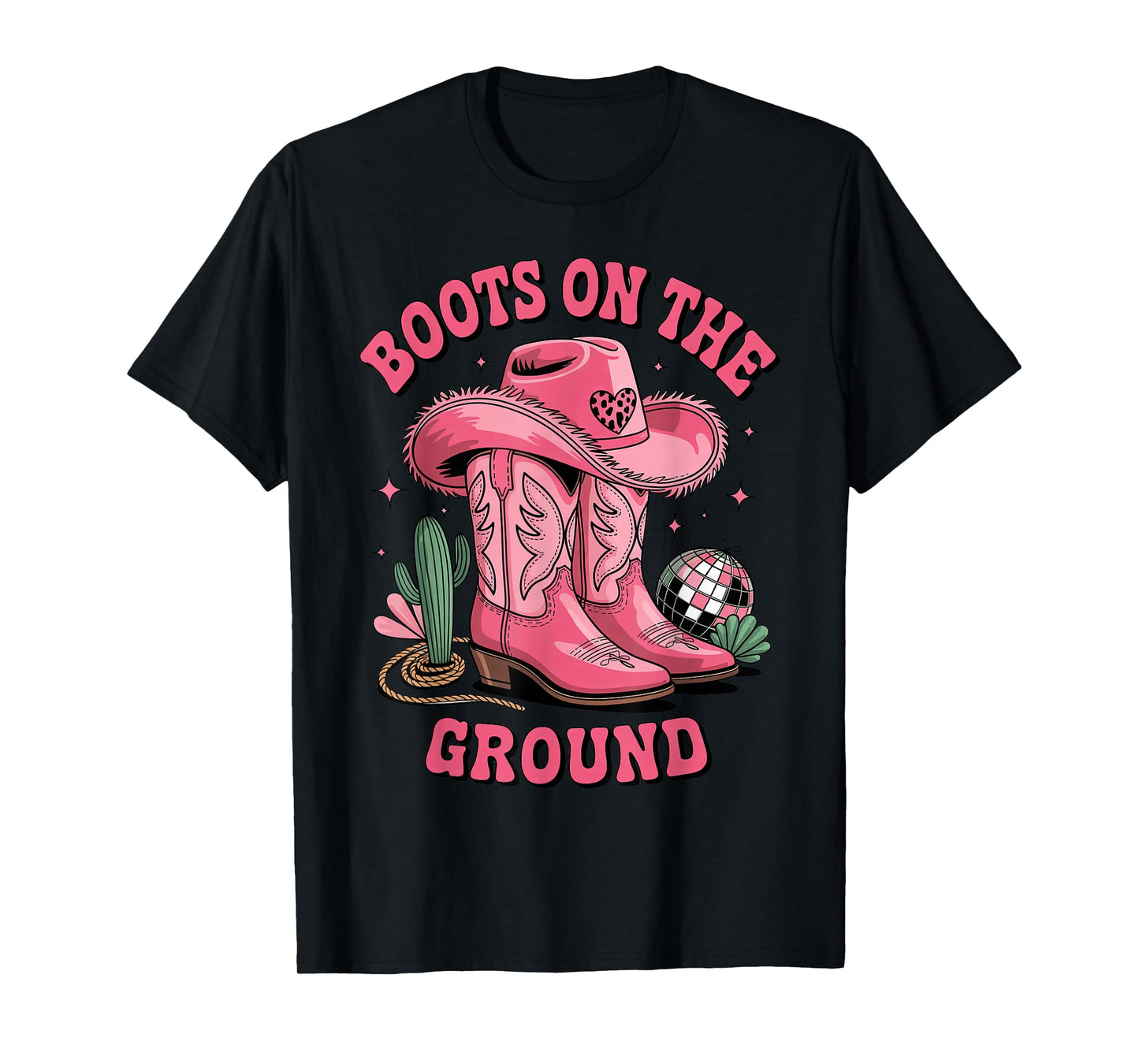 Pink Cowgirl Boots on Ground Retro Western Country Style T-Shirt