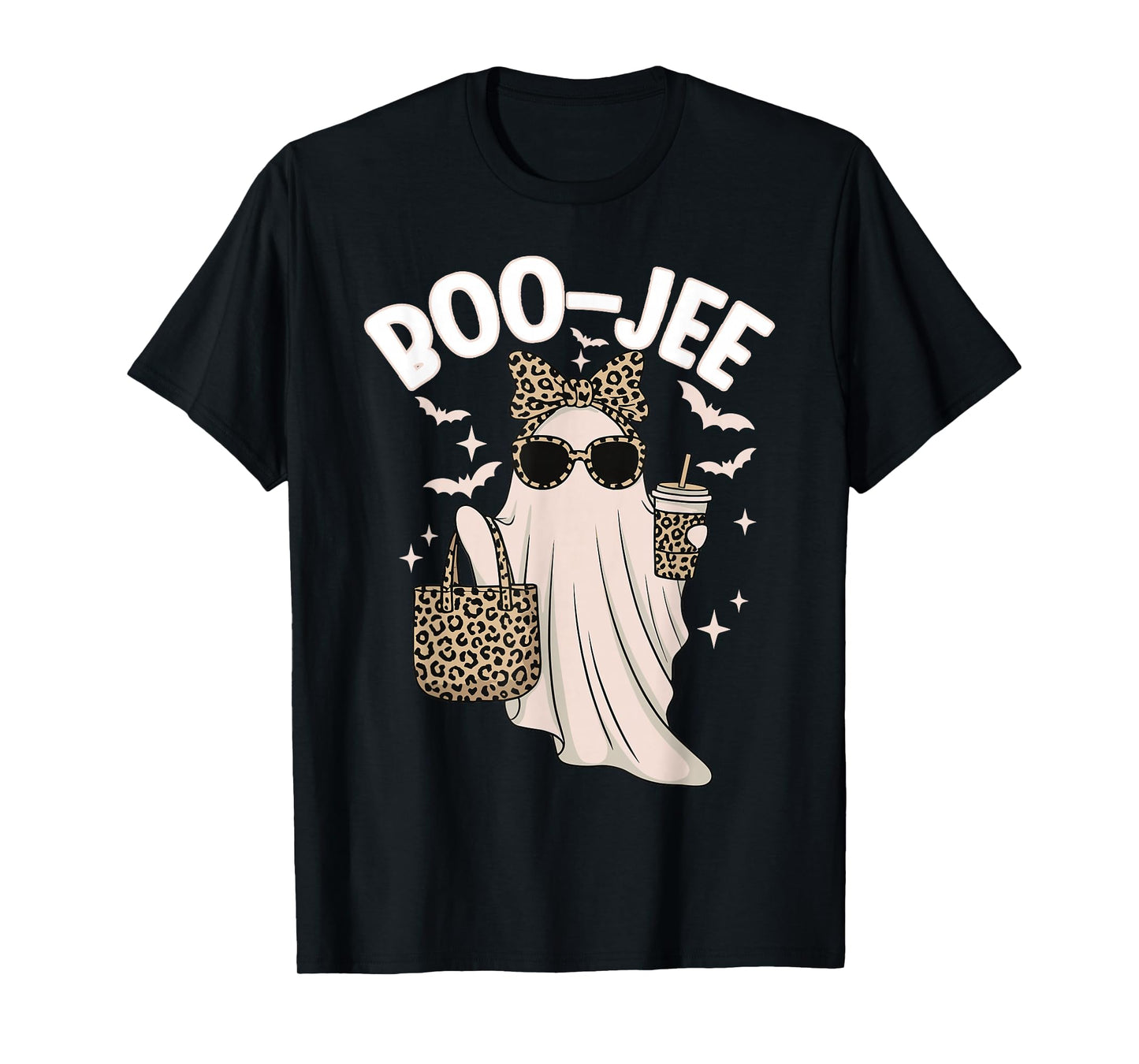 Coquette Leopard Ghost Coffee Boo-JEE Halloween Boujee Ghost T-Shirt