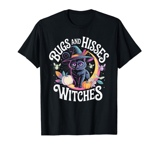 Gothic Cat Magic Flowers Witch Apparel T-Shirt