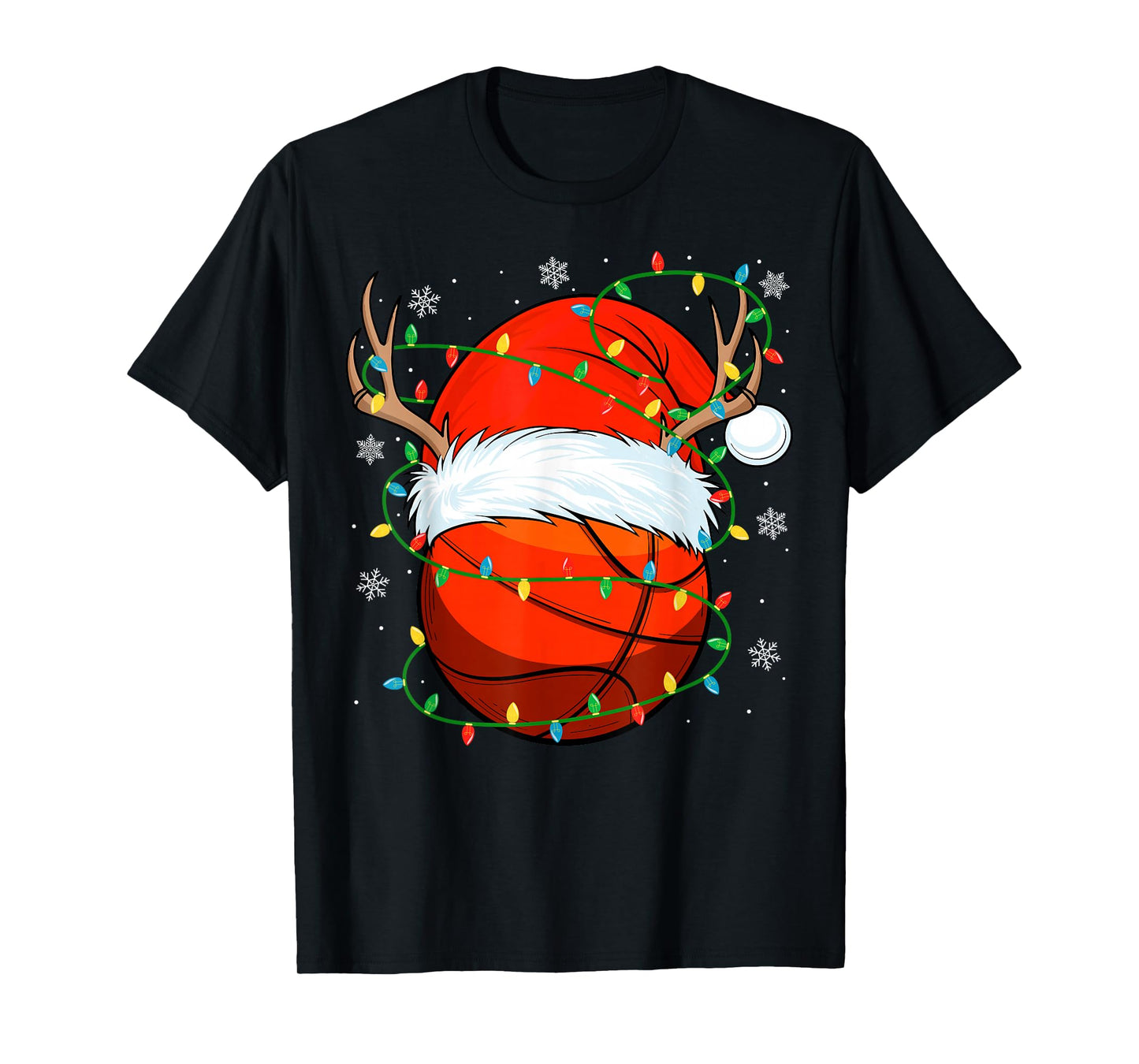 Santa Basketball Ball Xmas Lights Christmas Basketball T-Shirt