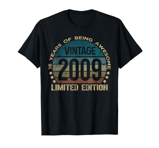 Retro Birthday Shirts For Men and Women 2025 HH 16 Year Old Gifts Vintage 2009 Limited Edition 16th Birthday T-Shirt Unisex-Kids Black Small Classic Crew Neck Short Sleeve T-Shirt