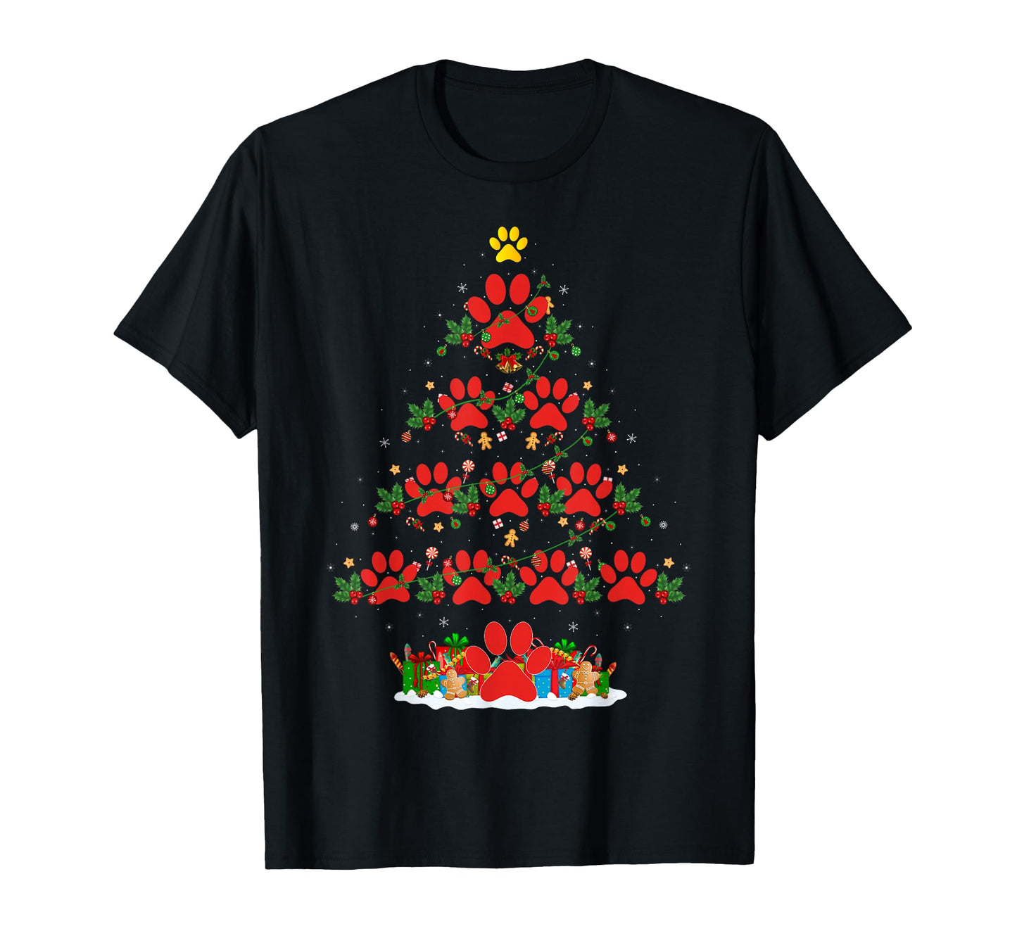 Cat Dog Paw Christmas Tree Pajamas Puppy Dog Cat Lover Xmas T-Shirt
