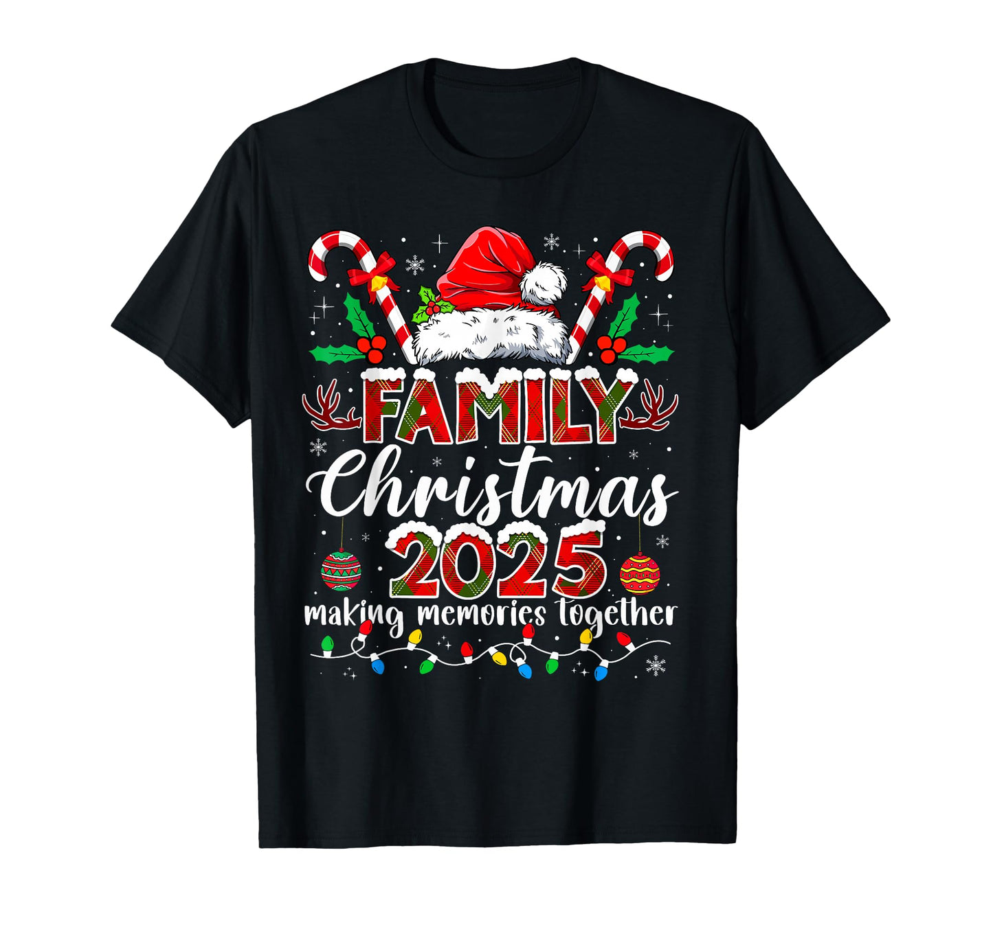Family Christmas 2025 Xmas Lights Santa Snowflake Pajamas T-Shirt