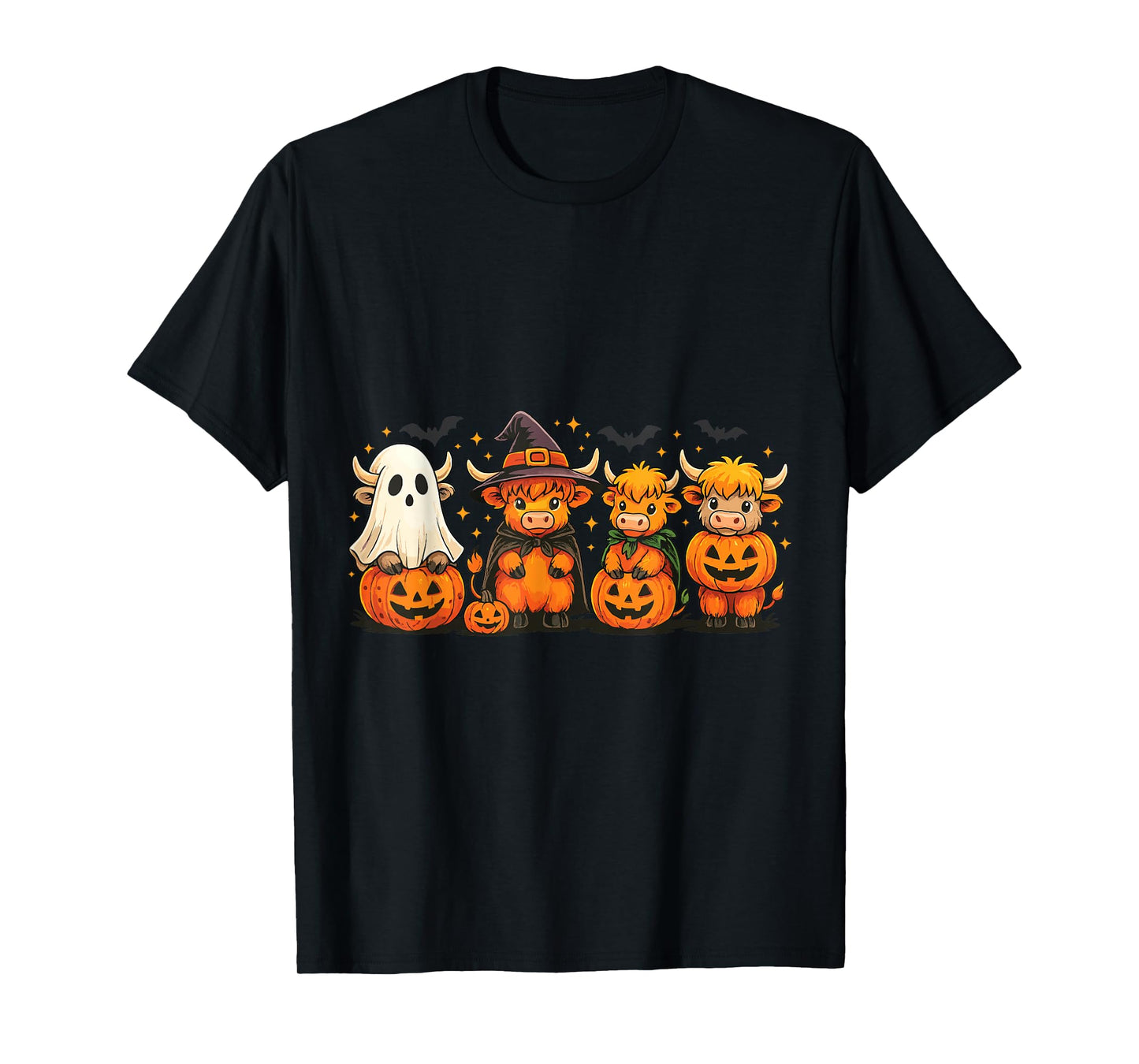 Witchy Highland Cow Halloween Pumpkin Farm Animal Shirt T-Shirt