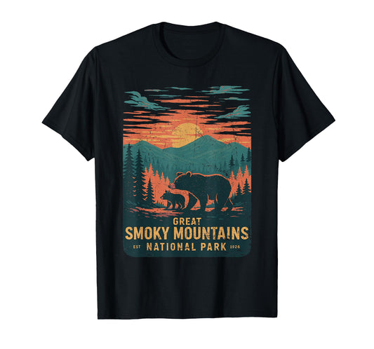 Great Smoky Mountains Bear Nature Retro Sunset T-Shirt