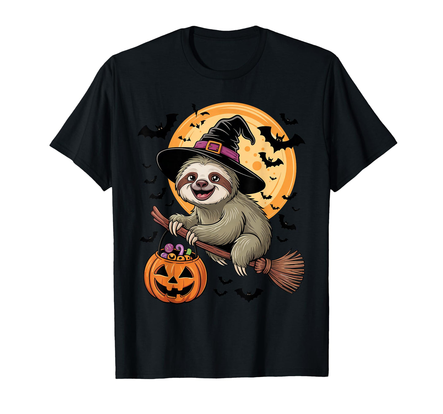Sloth Witch Jack-o-Lantern Candy Bucket Halloween Costume T-Shirt