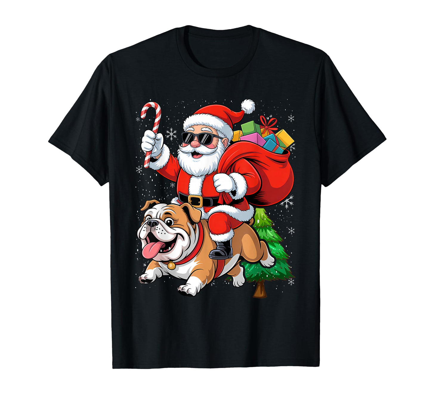 Christmas Santa Claus Riding English Bulldog Xmas Boys Dog T-Shirt