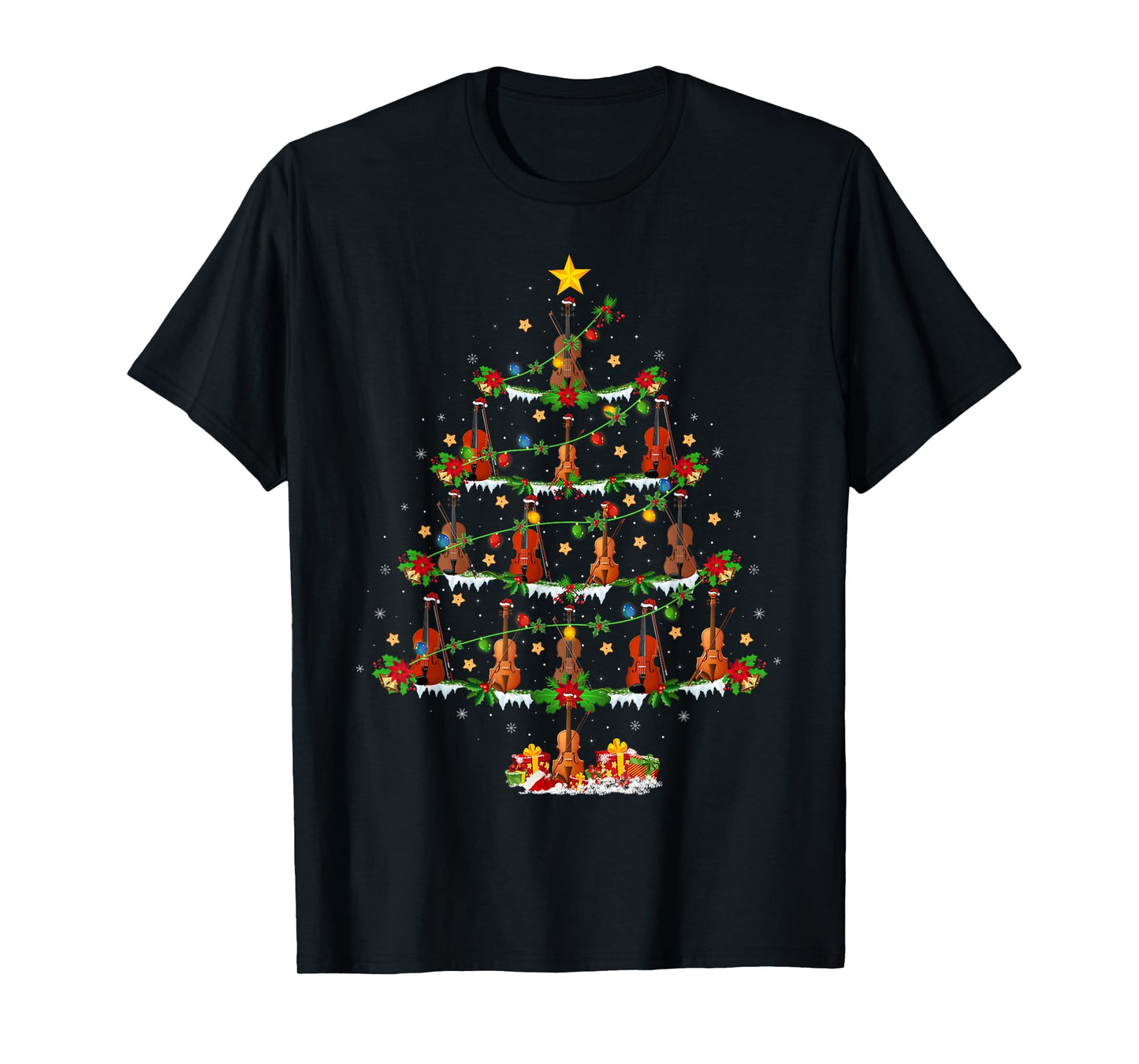 Violin Christmas Tree Lights Music Lover Musical Xmas T-Shirt