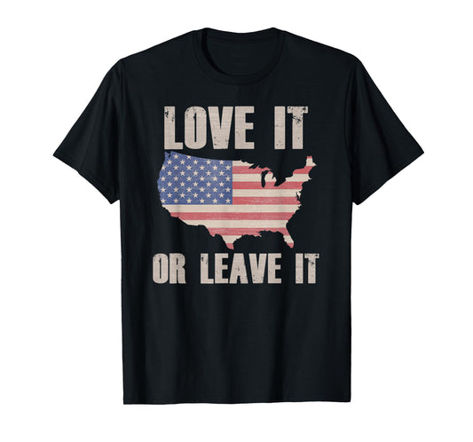 LOVE IT OR LEAVE IT Patriotic Vintage American Flag USA Map Women Kids Men T-Shirt