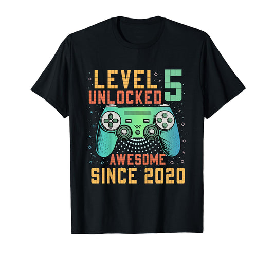 Kids Level 5 Unlocked 5th Birthday 5 Year Old Boy Gifts Gaming T-Shirt