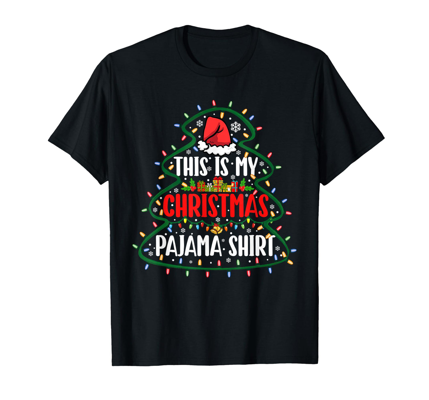 This is My Christmas Pajamas Matching Tree Lights Santa Hat T-Shirt
