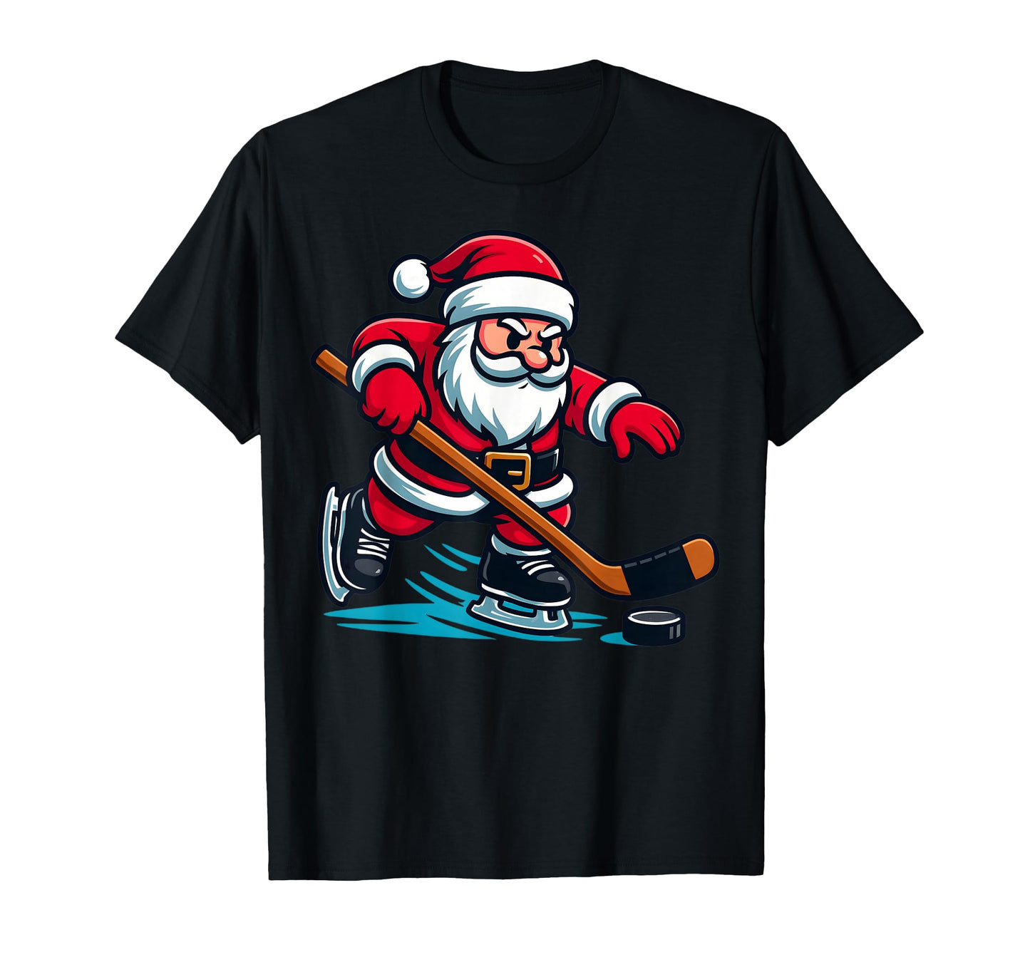 Santa Playing Ice Hockey Christmas Cute Xmas Men Kids Boys T-Shirt