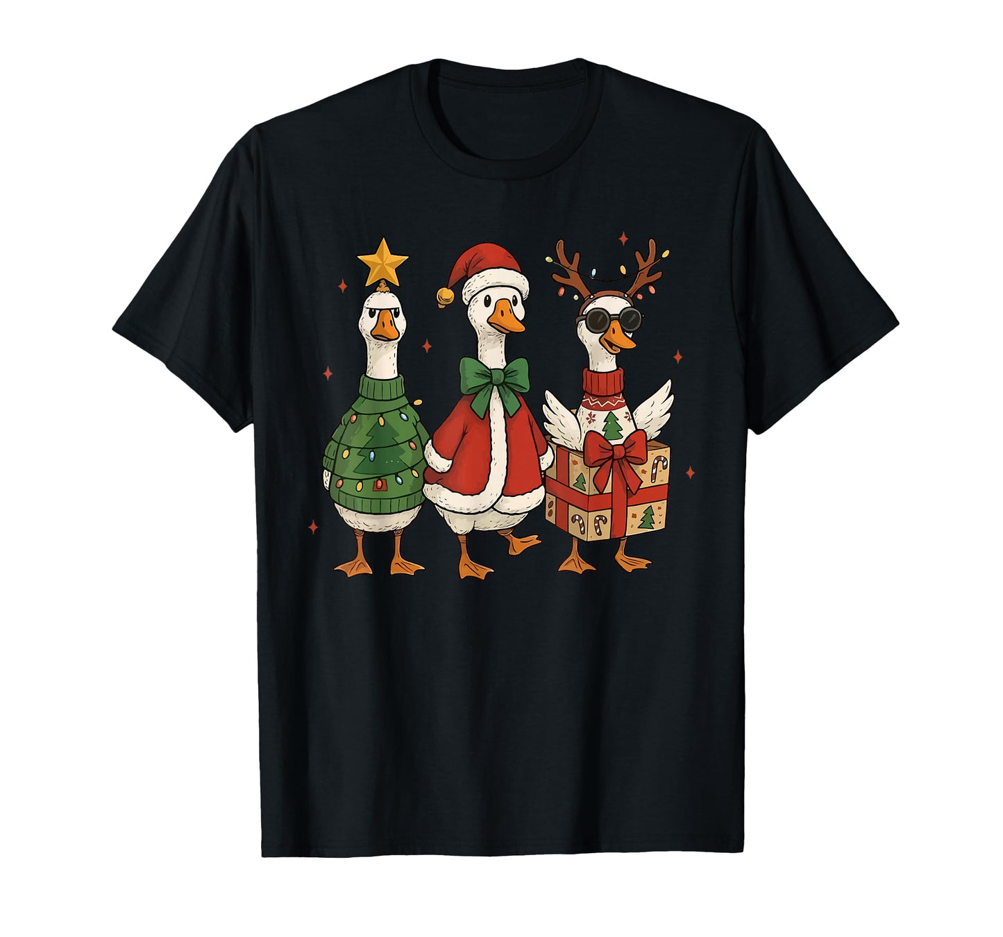 Vintage Christmas Silly Goose Santa Reindeer Funny Women Men T-Shirt