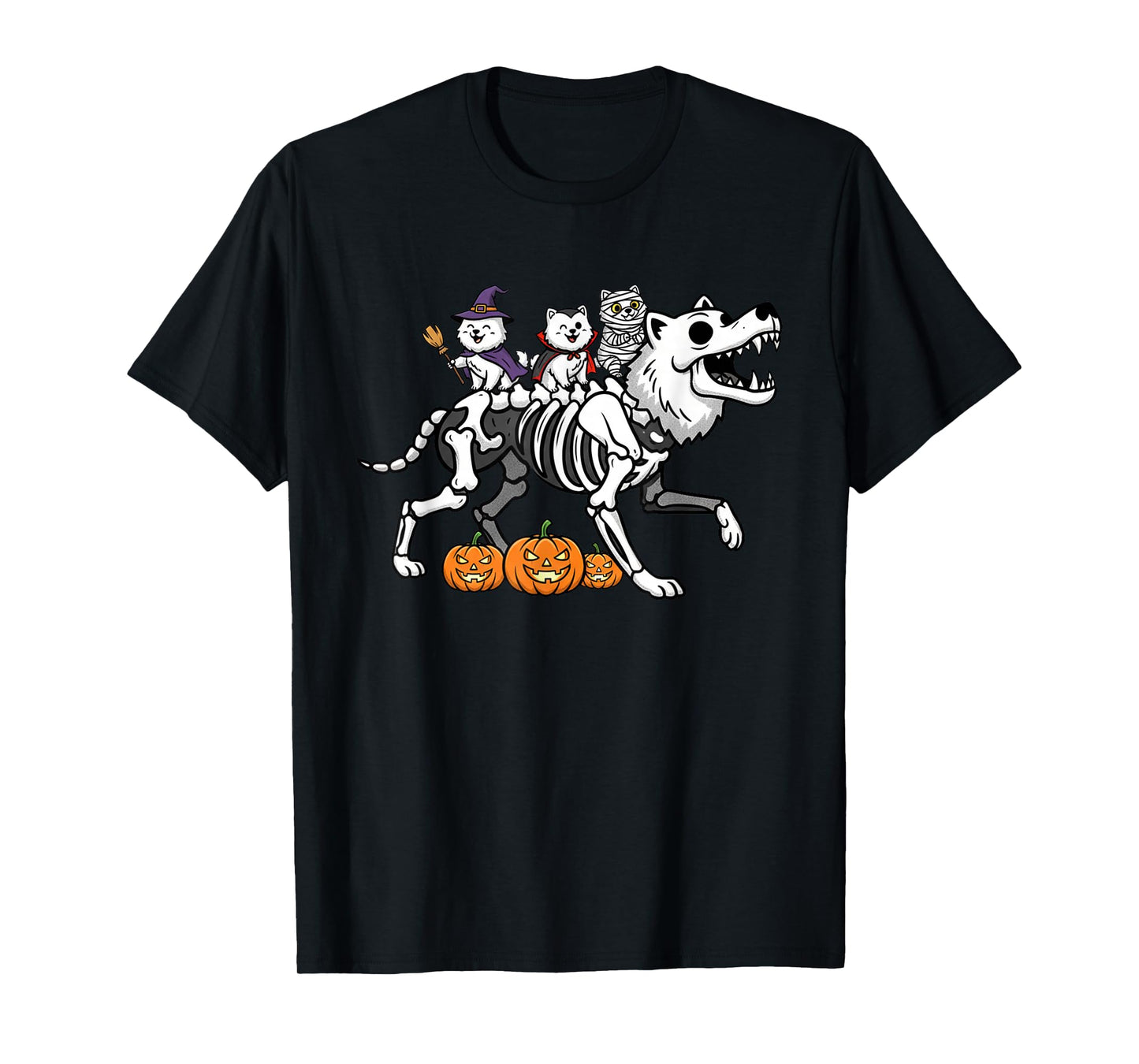 Samoyed Dog Skeleton Mummy Witch Halloween Kids Mens Womens T-Shirt