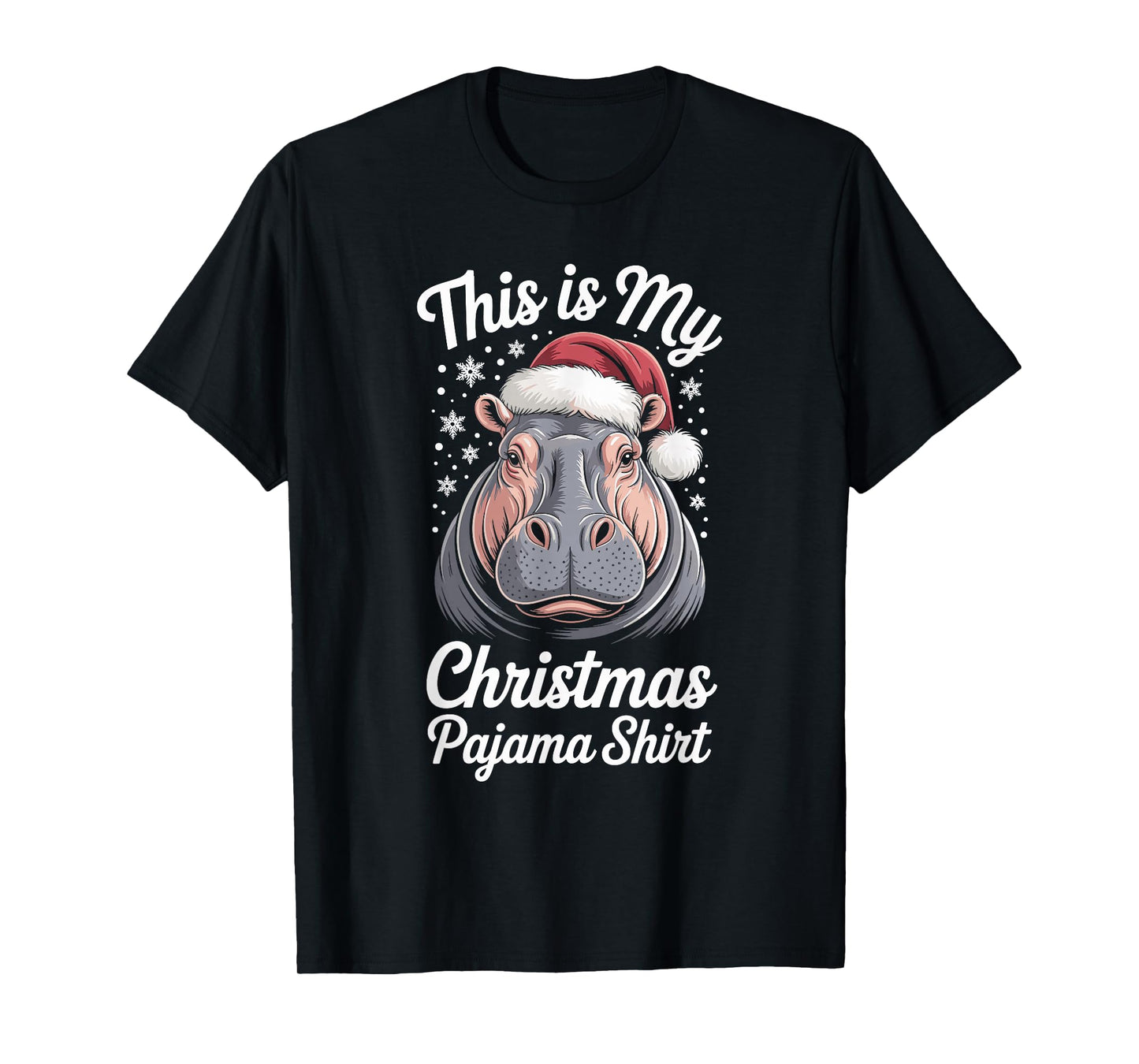 Hippopotamus Christmas Santa Hat Pajama Funny Hippo Xmas T-Shirt