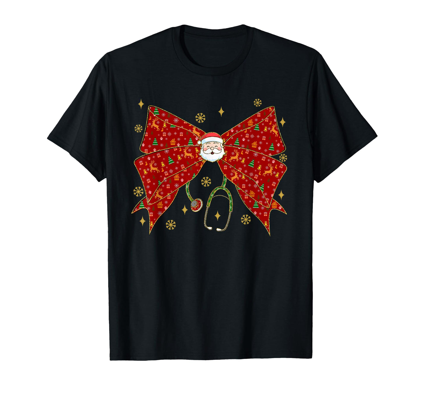 Christmas Bow Stethoscope Santa Nurse Life School Nursing T-Shirt