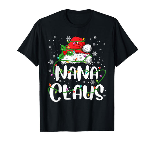 Nana Claus Xmas Christmas Lights Santa Hat Family Matching T-Shirt