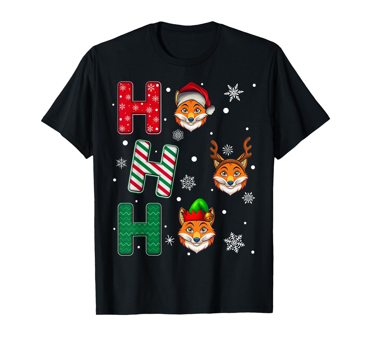 Ho Ho Ho Fox Animal Christmas Santa Elf Xmas T-Shirt