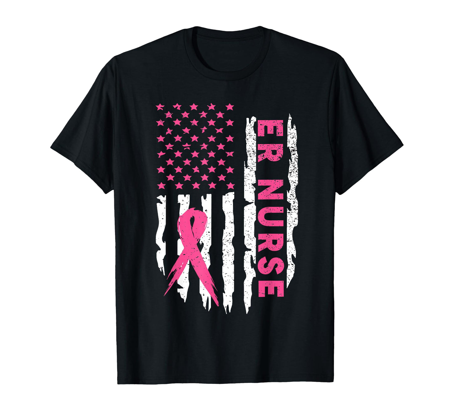 Er Nurse American Flag Nurse Breast Cancer Awareness T-Shirt