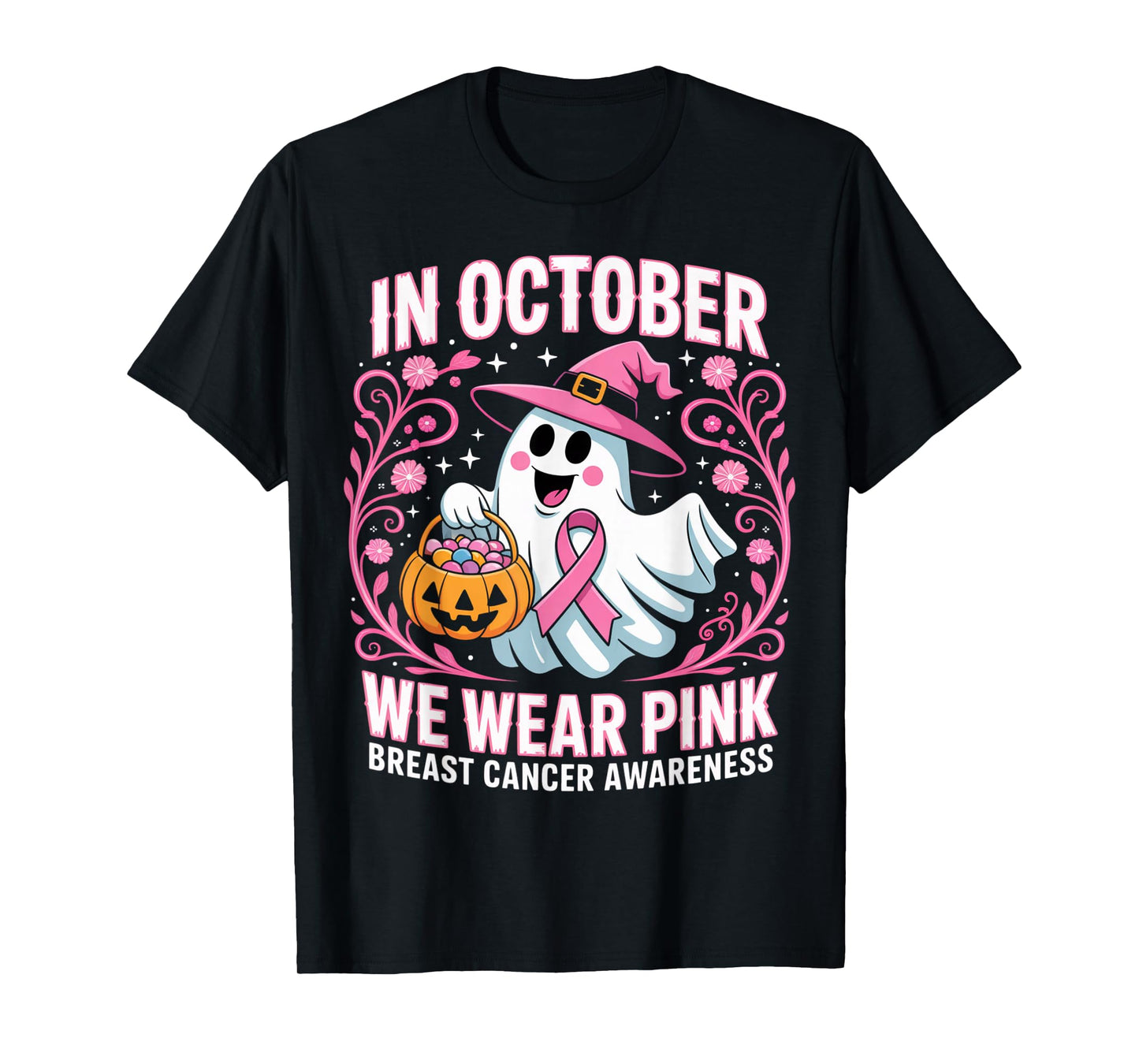 Breast Cancer Women Halloween in October We Wear Pink T-Shirt