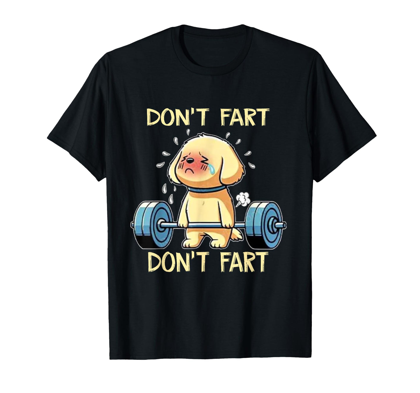 Dog Don't Fart Unisex Adults Black Cartoon Workout Gym T-Shirt, Small, Short Sleeve, Crew Neck, Polyester, Classic Fit, Novelty Design, All Seasons, 1 Count