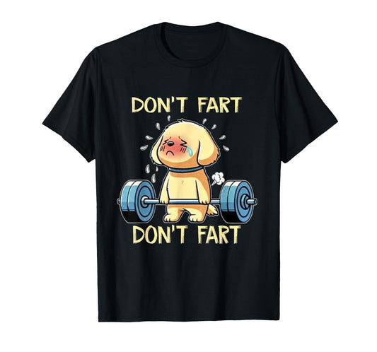Dog Don't Fart Unisex Adults Black Cartoon Workout Gym T-Shirt, Small, Short Sleeve, Crew Neck, Polyester, Classic Fit, Novelty Design, All Seasons, 1 Count