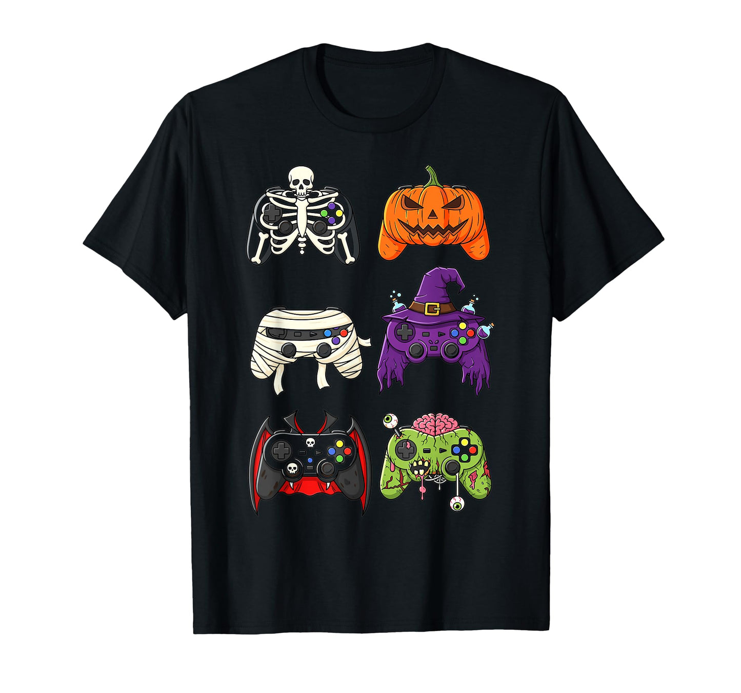 Gamer Halloween Controller Witch Zombie Skeleton T-Shirt
