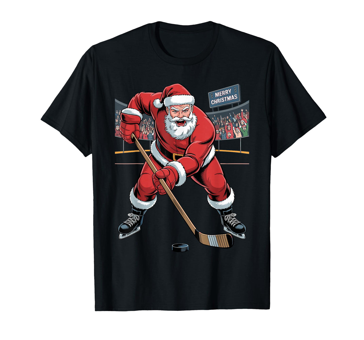 Funny Santa Playing Hockey Holiday Christmas Xmas Pajama T-Shirt