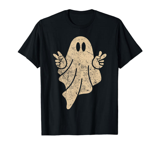 Cute Ghost Peace Sign Vintage Retro Grunge Halloween Spooky T-Shirt