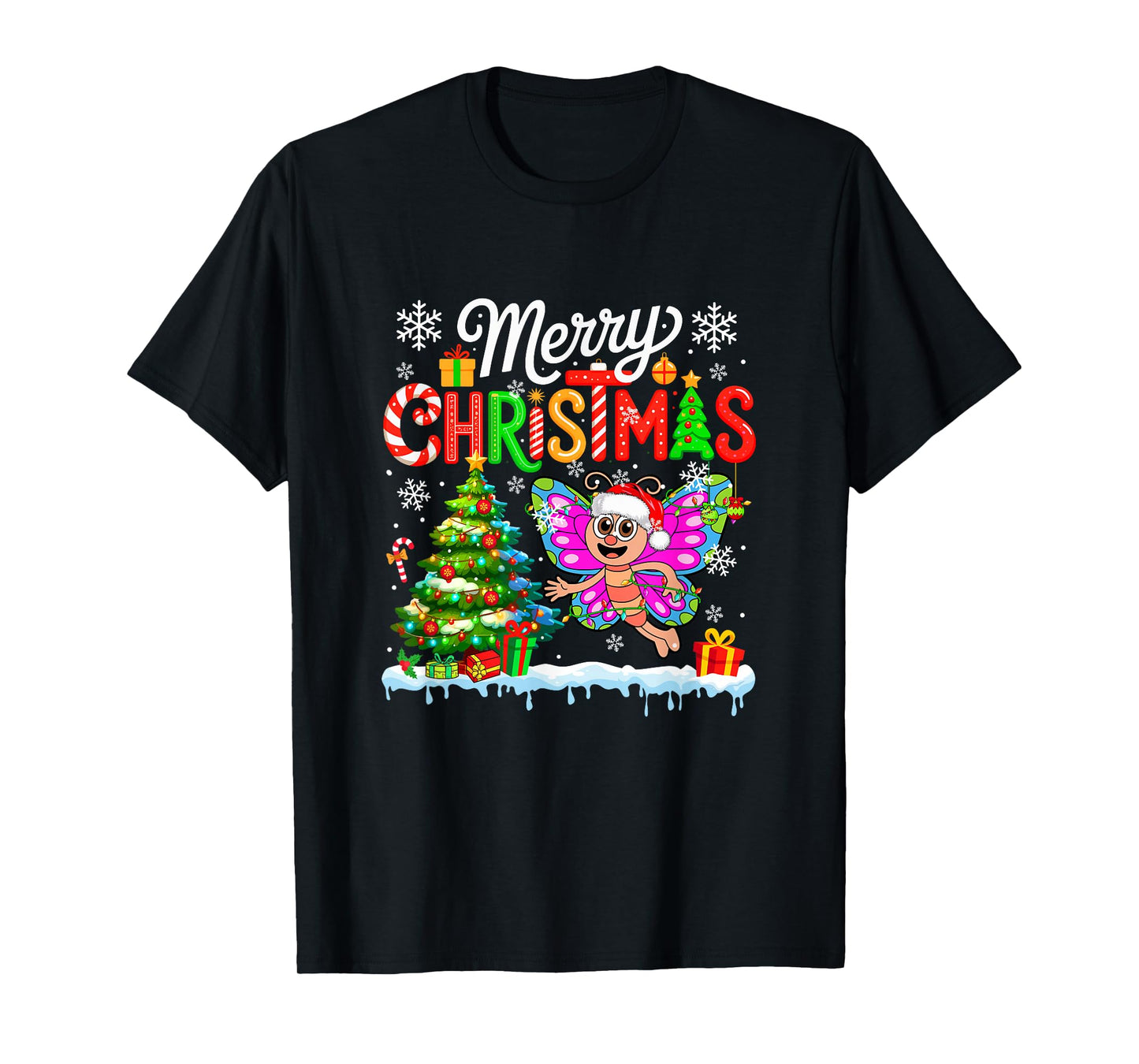 Merry Christmas Santa Butterfly Colorful Costume Kids T-Shirt