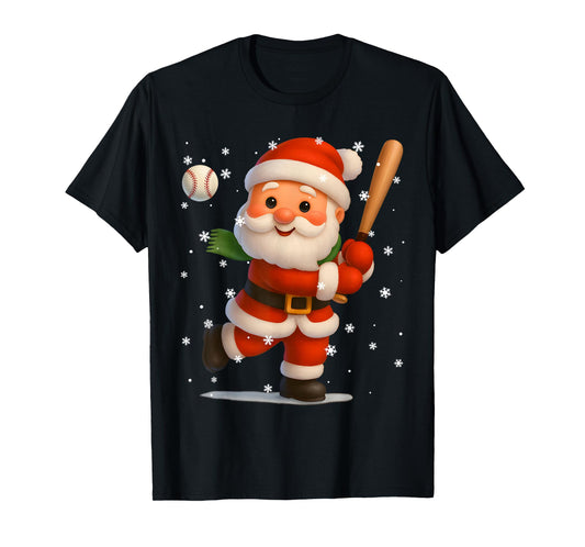 Cute Santa Baseball Snowflake Christmas Xmas Men Boy T-Shirt