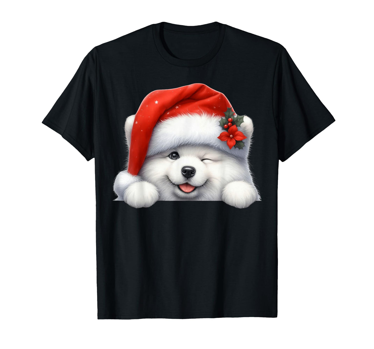 Samoyed Dog Christmas Santa Hat Dog Mom Dad T-Shirt
