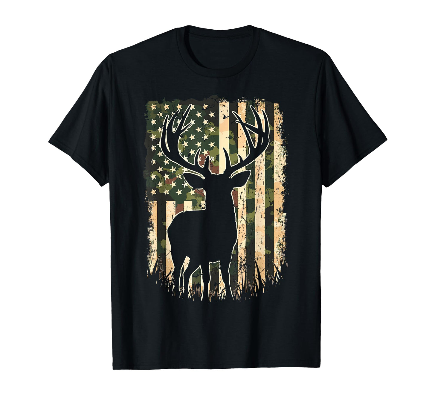 Camo US Flag Deer Hunting Camoflage Hunter T-Shirt