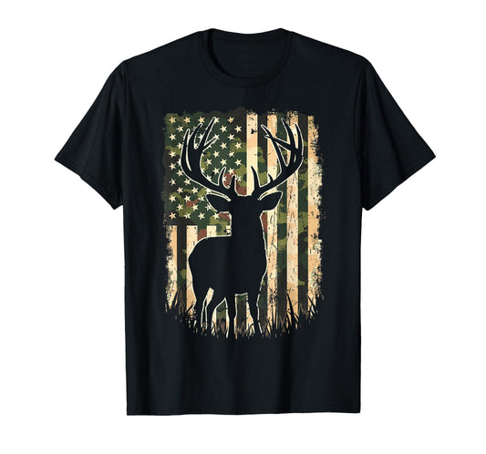 Camo US Flag Deer Hunting Camoflage Hunter T-Shirt