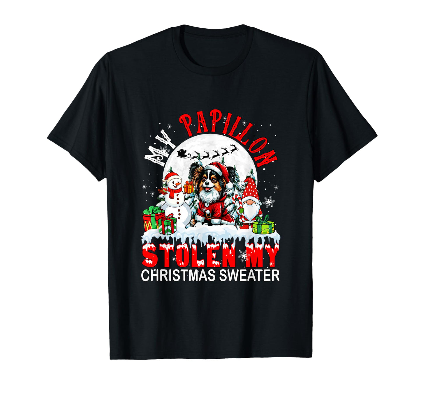 My Papillon Stolen My Christmas Sweater Santa Dog Owner T-Shirt