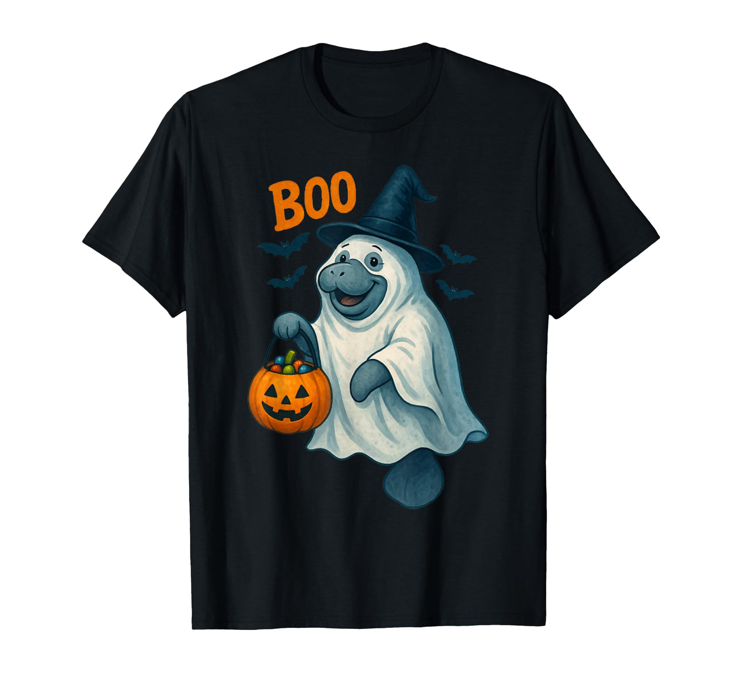 Manatee Witch Hat Pumpkin Halloween Costume Men Women Kids T-Shirt