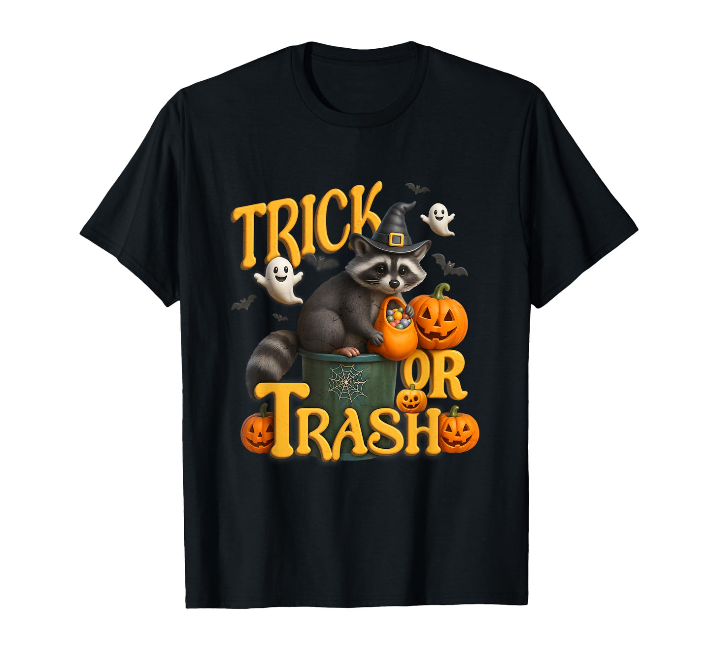 Funny Raccoon Witch Hat Trick or Trash Halloween Humor T-Shirt