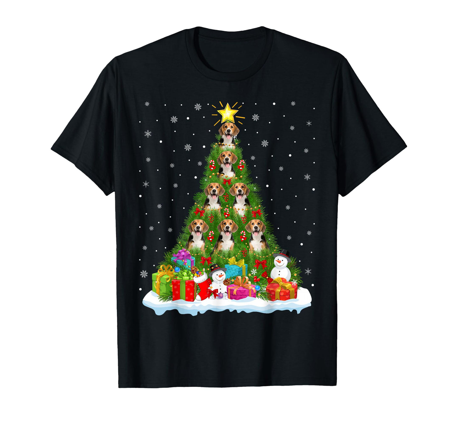 Beagle Dog Christmas Tree Holiday Decor Funny Xmas Lights T-Shirt