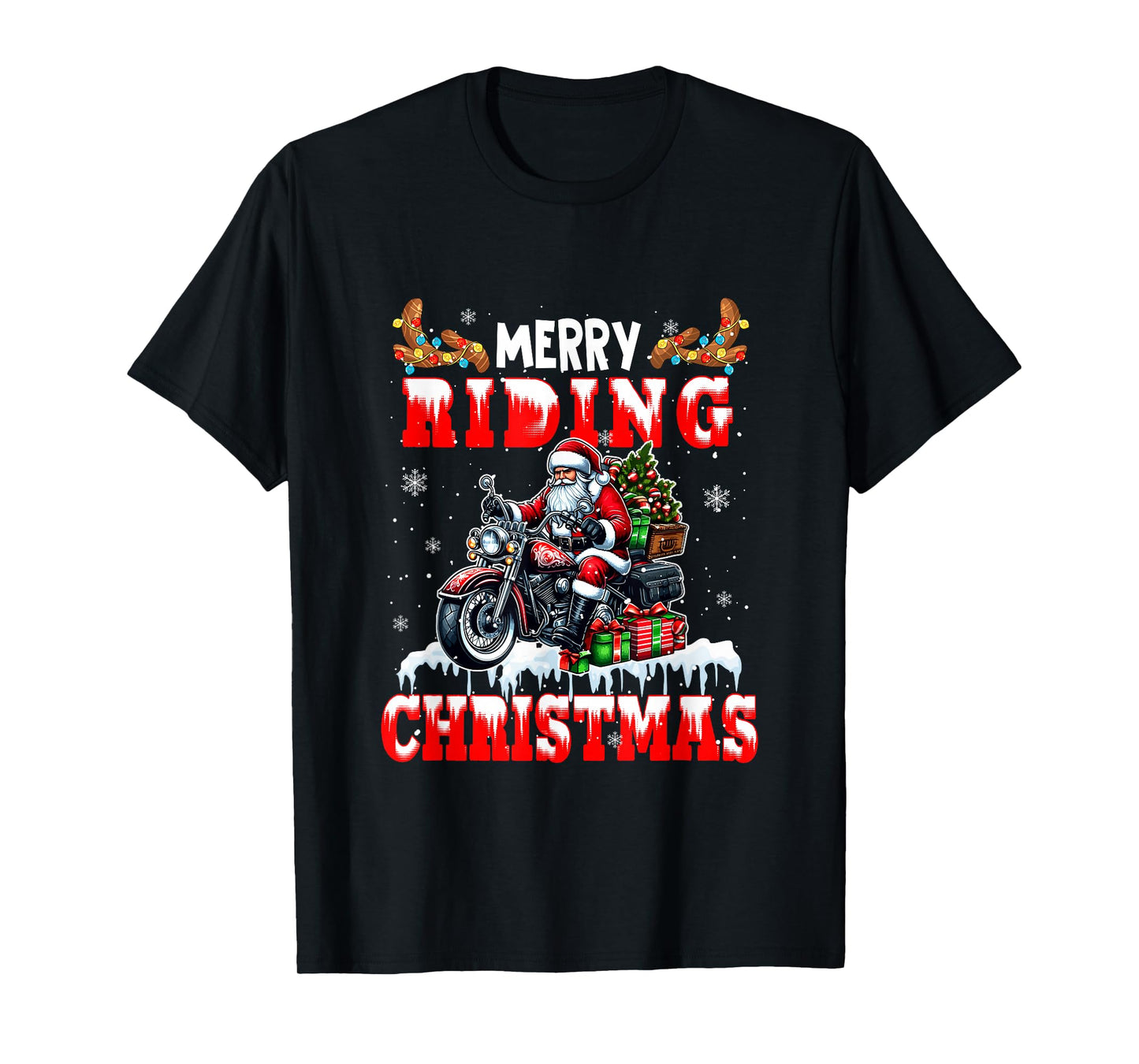 Merry Christmas Riding Santa Colorful Costume Sport Lover T-Shirt