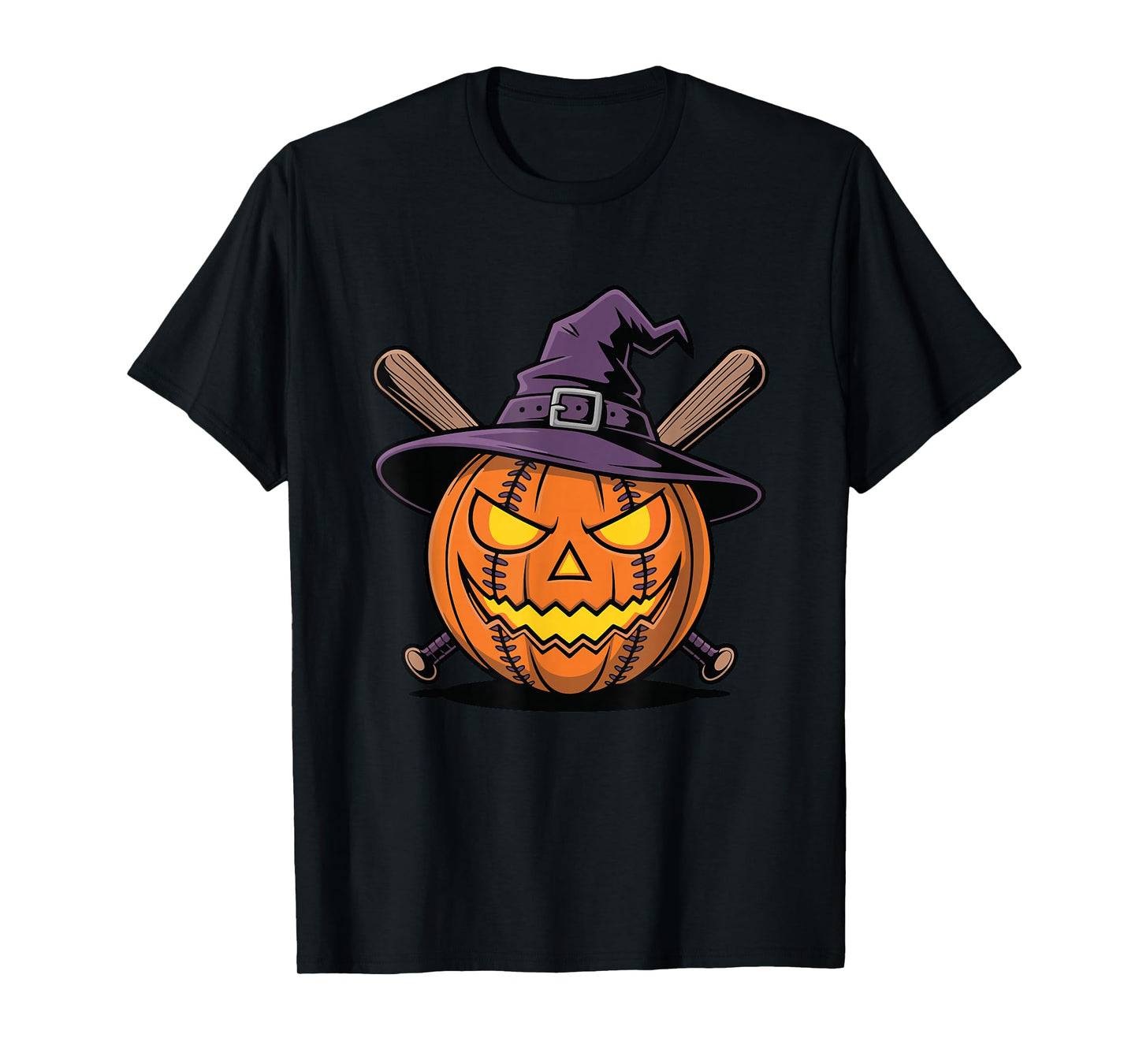 Witchy Baseball Pumpkin Scary Halloween T-Shirt