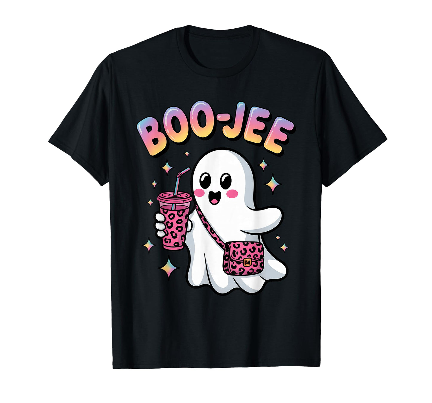 Cute Boujee Ghost Leopard Print Purse Funny Halloween Party T-Shirt