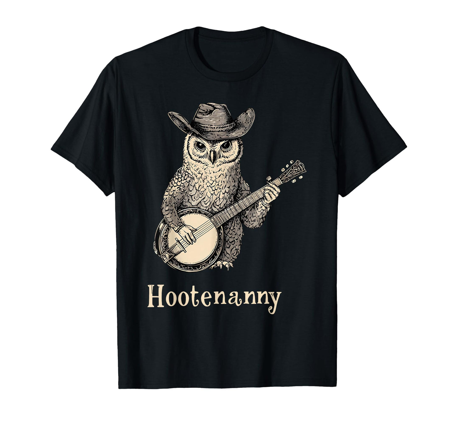 Hootenanny Owl Playing Banjo Country Owl Banjo Guitar Music T-Shirt