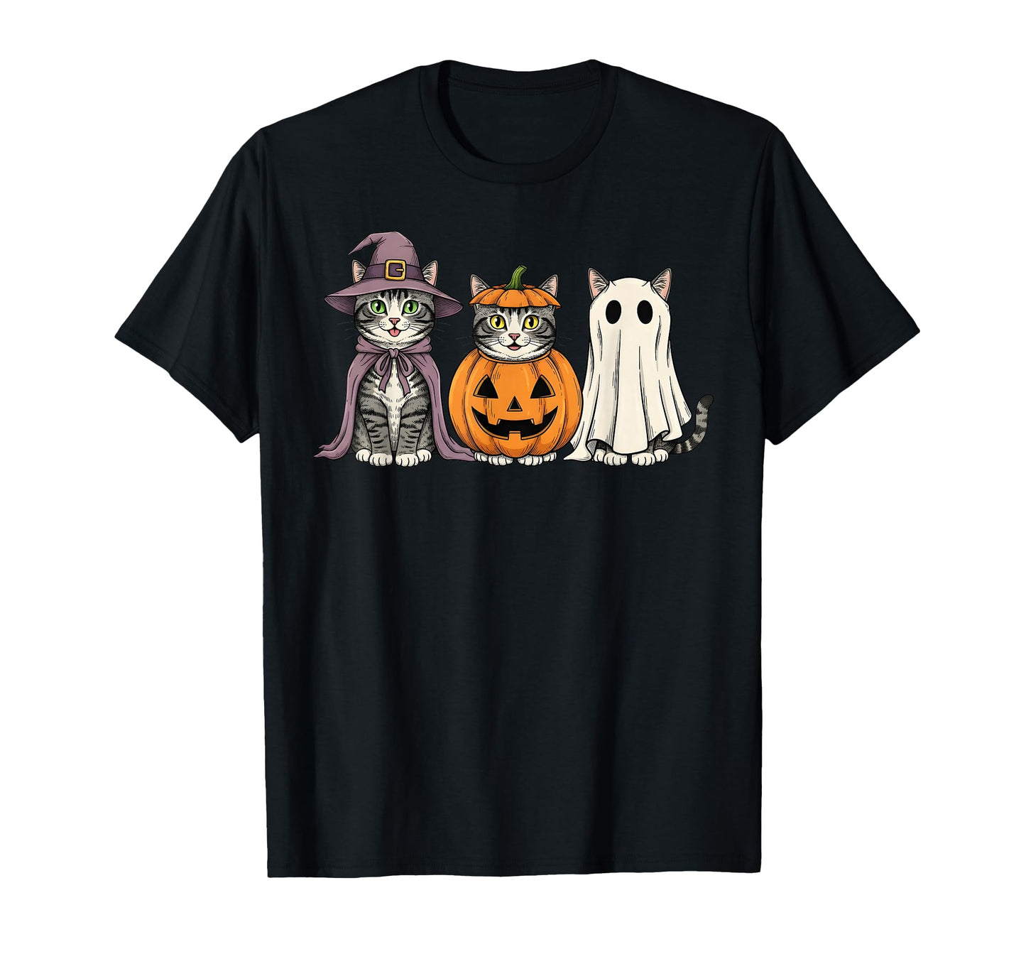 Spooky Ghost Tabby Cat Lover Pumpkin Halloween T-Shirt