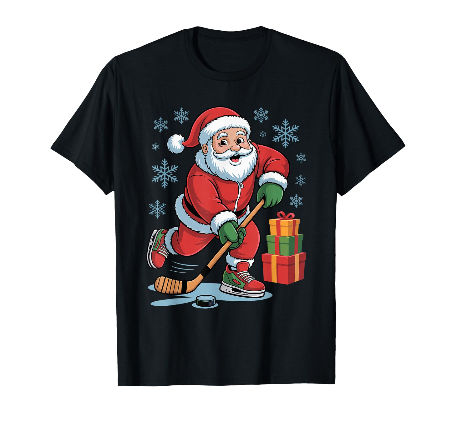 Santa Playing Hockey Funny Holiday Christmas Xmas Pajama T-Shirt