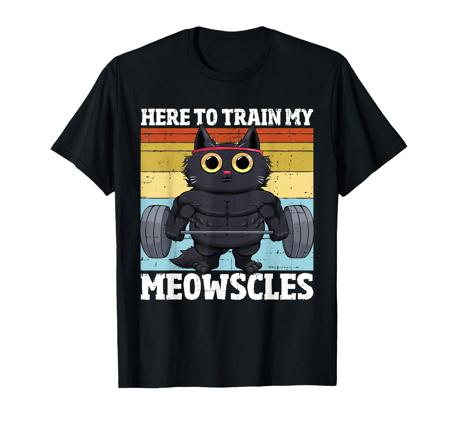 Cat Train My Meowscles Funny Gym Workout Cat Women T-Shirt, Small, Black