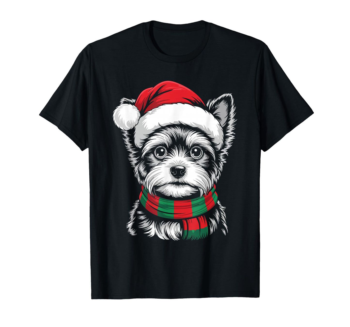 Yorkie Dog Xmas Santa Hat Scarf Christmas Costume T-Shirt