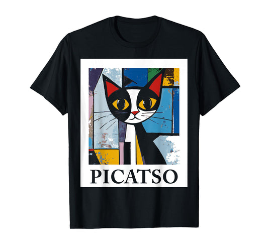 PICATSO Funny Cat vintage cubism-style Kitten T-Shirt for Men Women Girls Kids