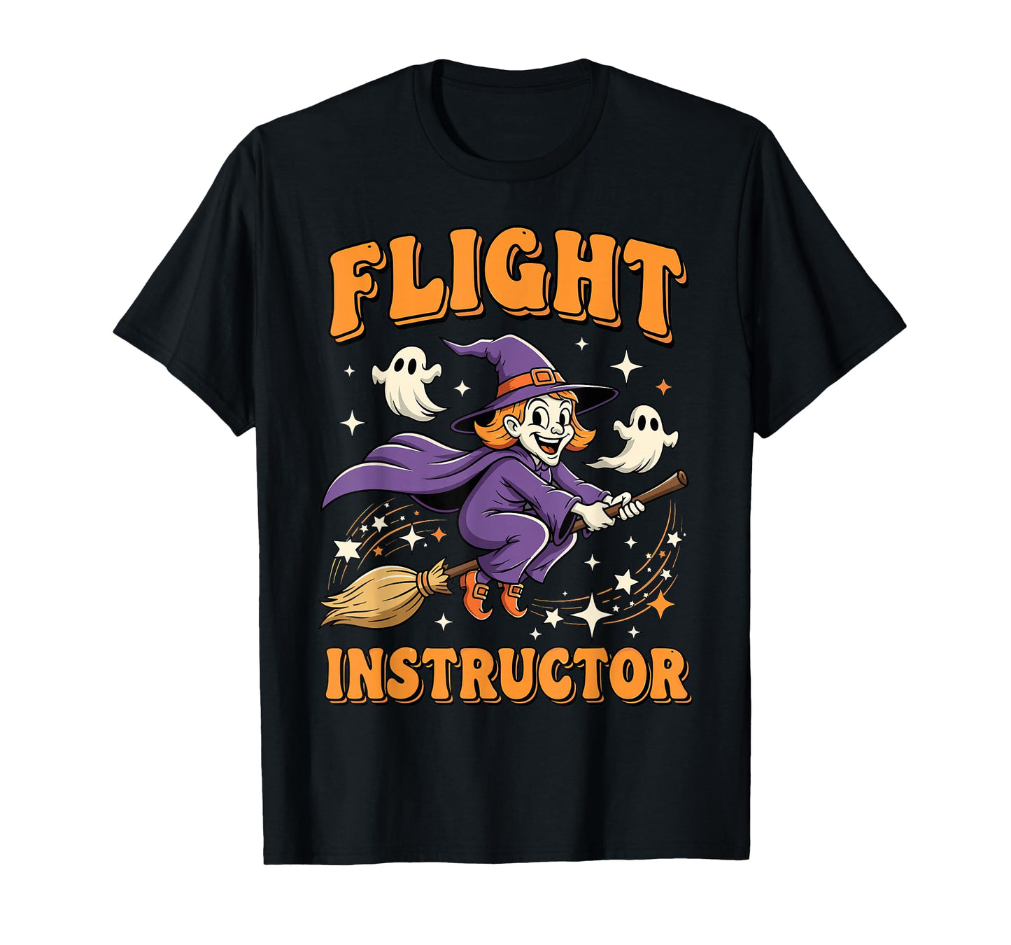 Flight Instructor Witch Riding Broomstick Funny Halloween T-Shirt