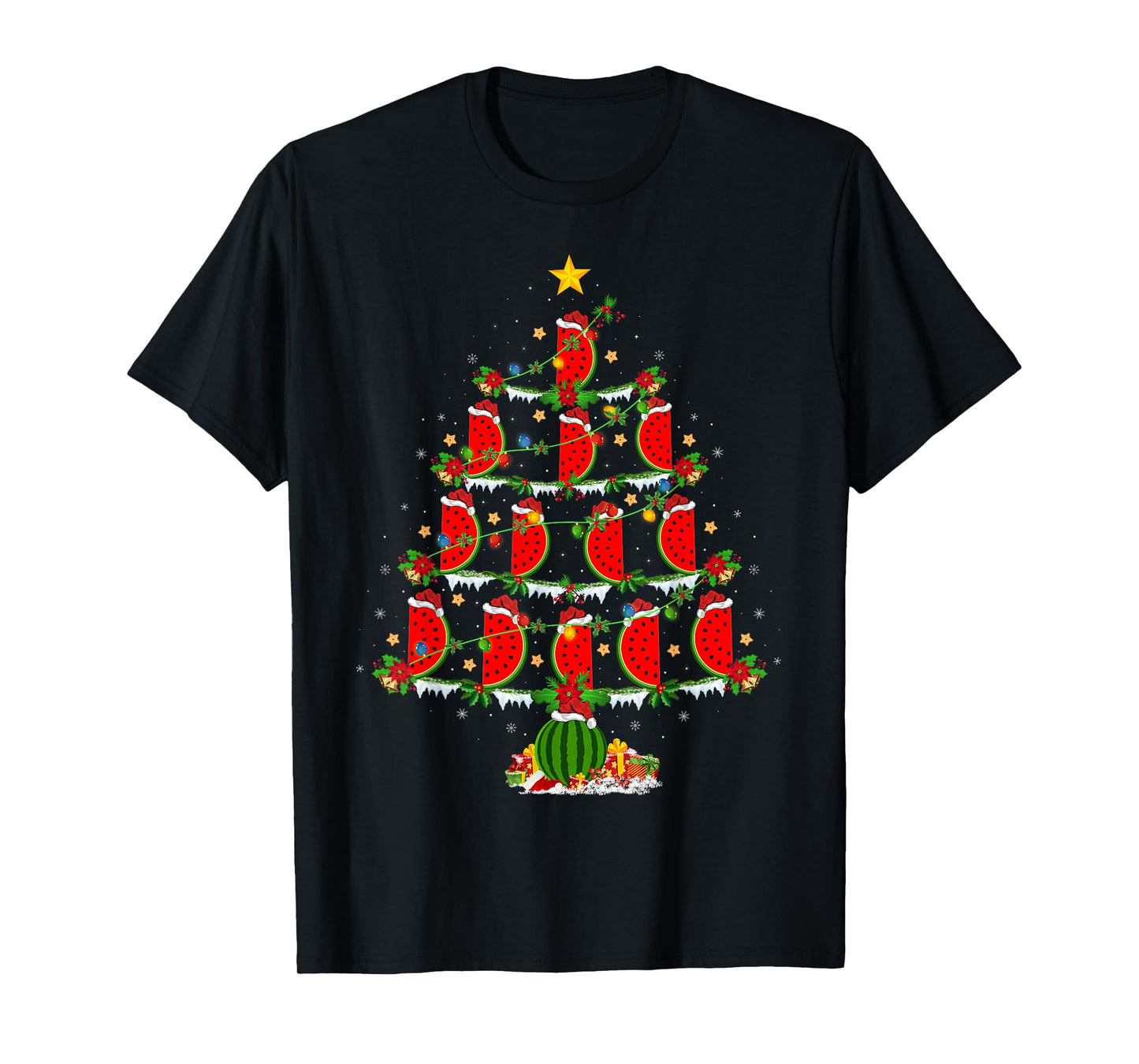 Watermelon Christmas Tree Lights Funny Watermelon Xmas T-Shirt